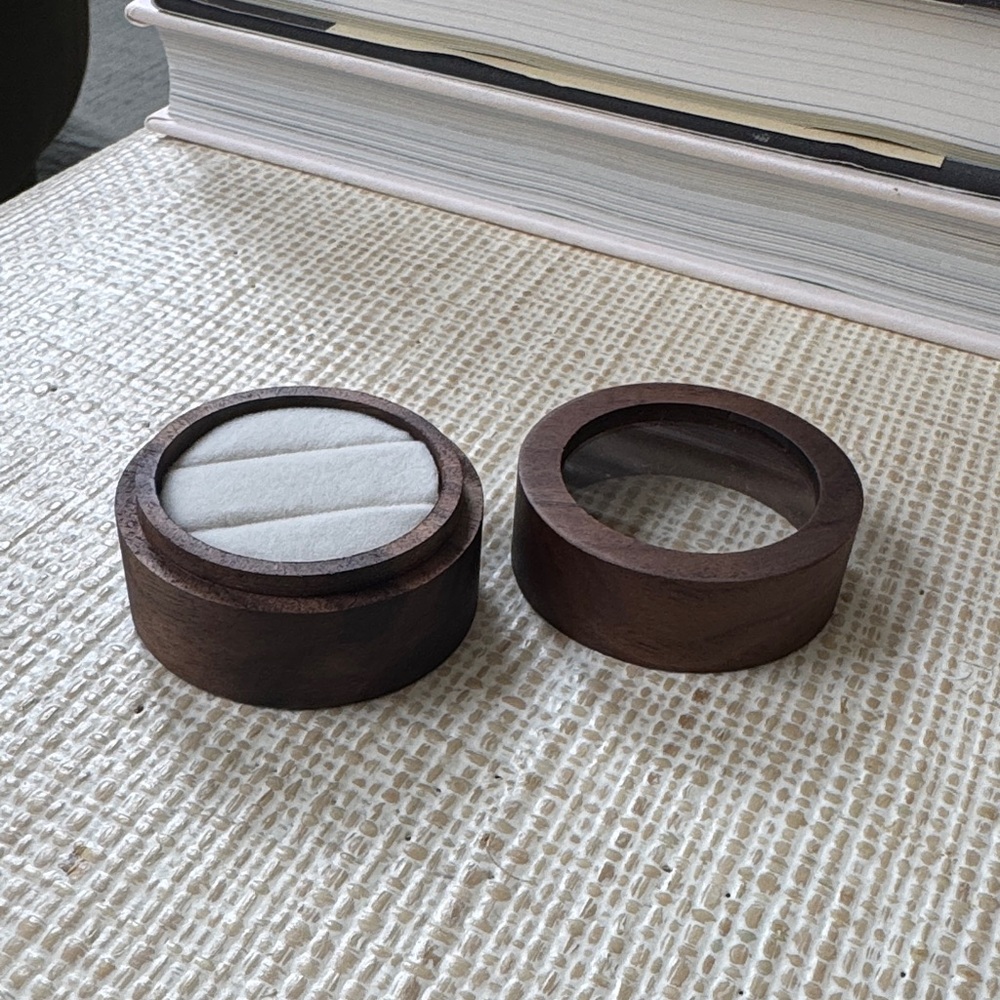 Round Wooden Ring Box with Clear Acrylic Lid - 2 Slots